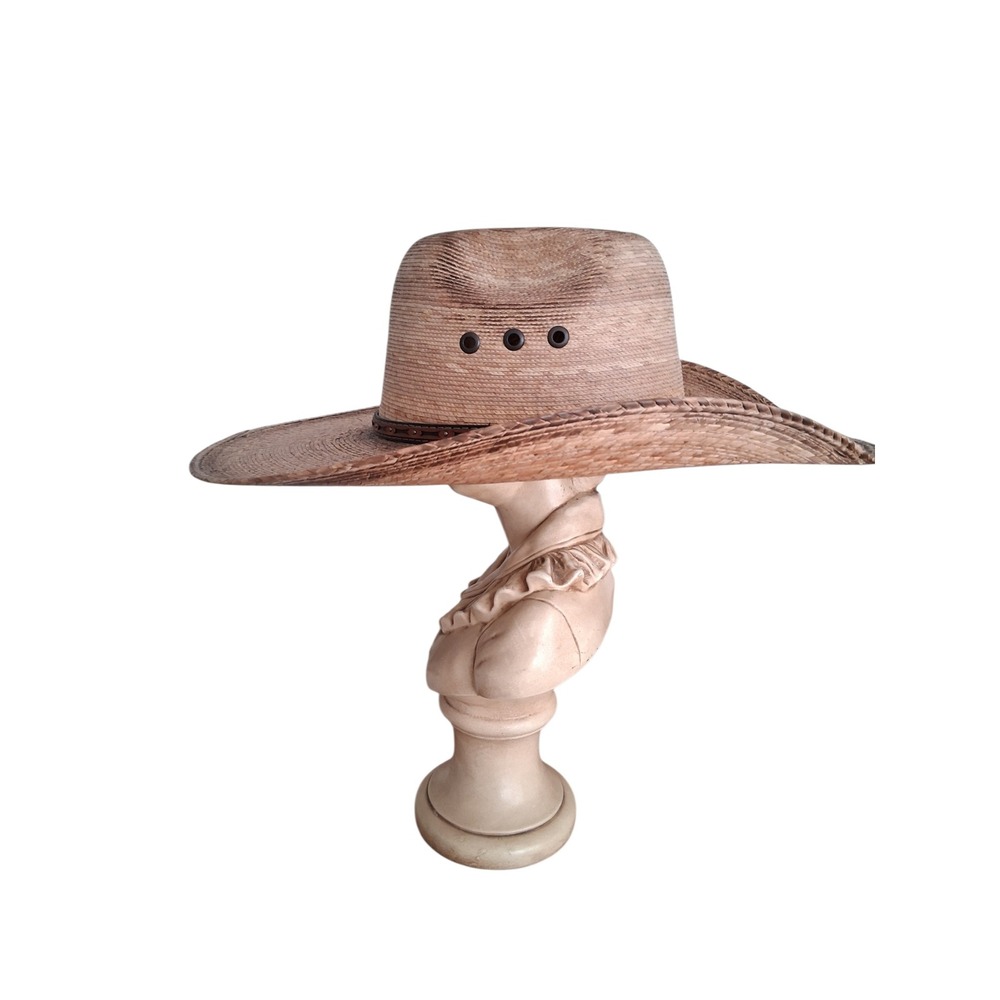 ARIAT Western Men's Fired Palm Leaf Straw Western Cowboy Hat Sun Protection Farm - Picture 7 of 16